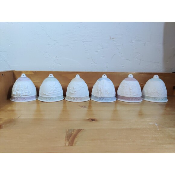 Vtg Porcelain Lladro Christmas Bells Lot Of 6 1987-1992